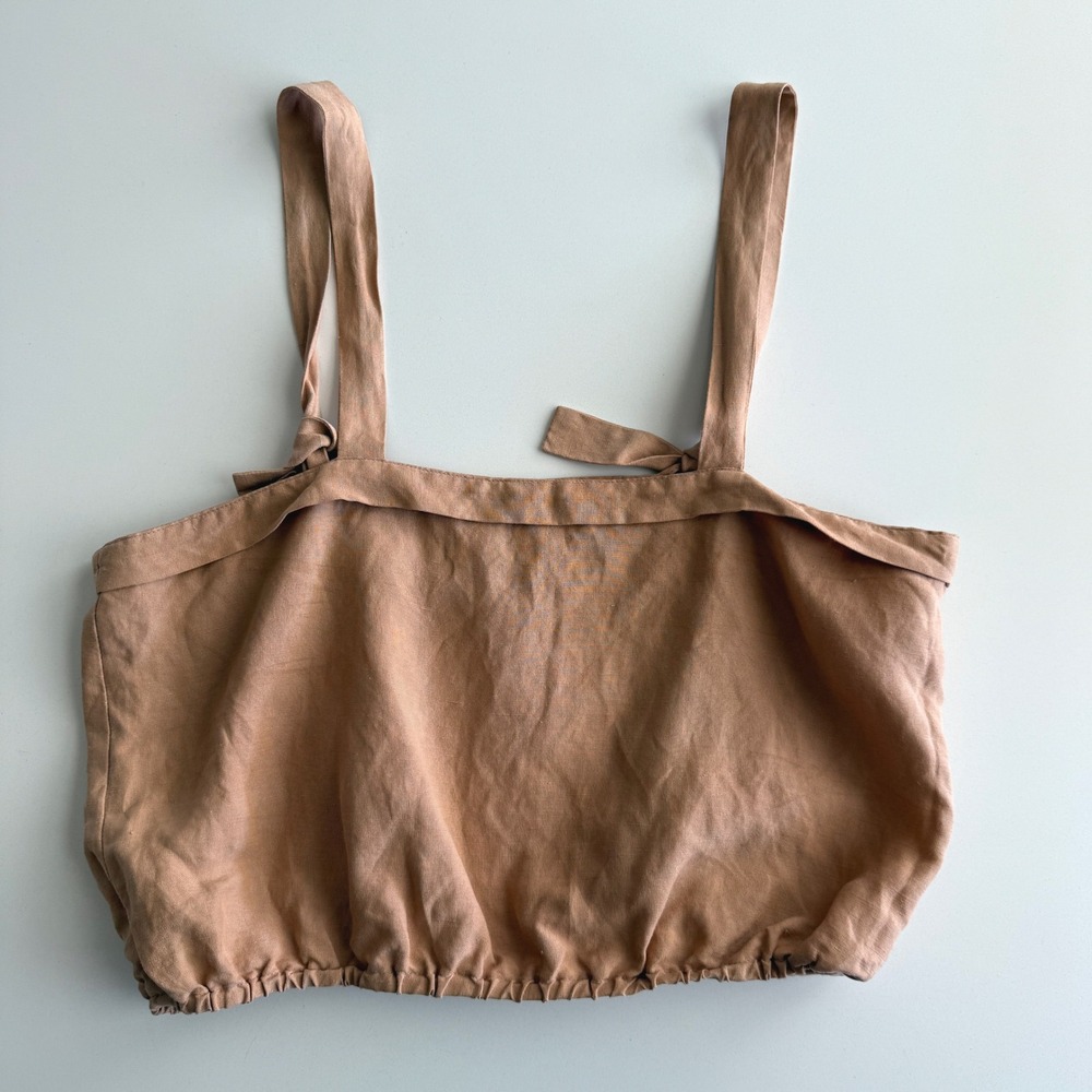 Ozma Vivien USA Made Silk Linen Blend Blush Peach Cropped Tie Strap Tank Top S